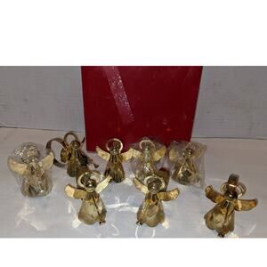 8 Vintage Hollywood Regency Kemp Beatley Polished Brass Angel Horn Napkin Rings